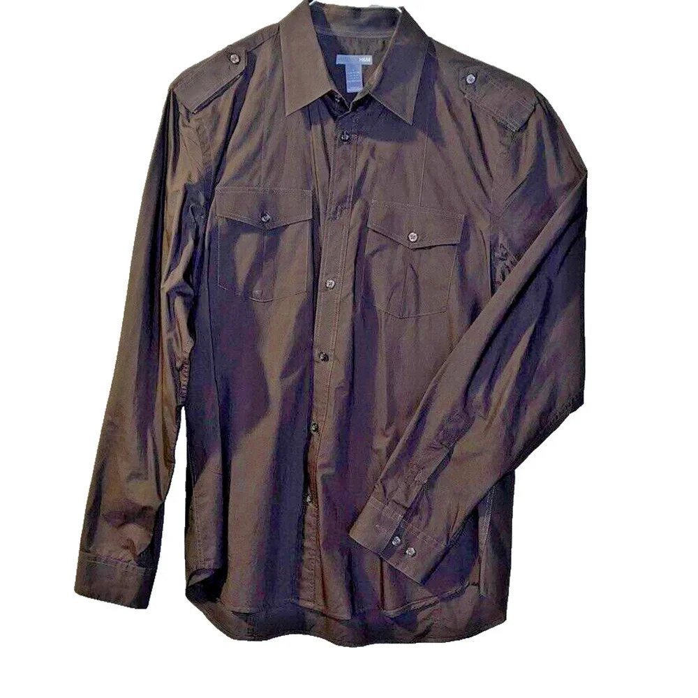 H&M 16 1/2 32-33 US solid brown cotton long sleeve